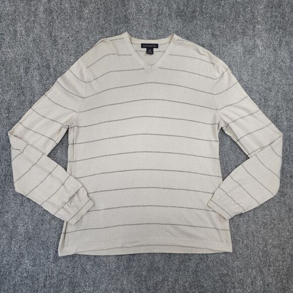 Banana Republic Sweater Mens XL Gray Striped Silk Cashmere Blend V Neck Preppy - Picture 2 of 16